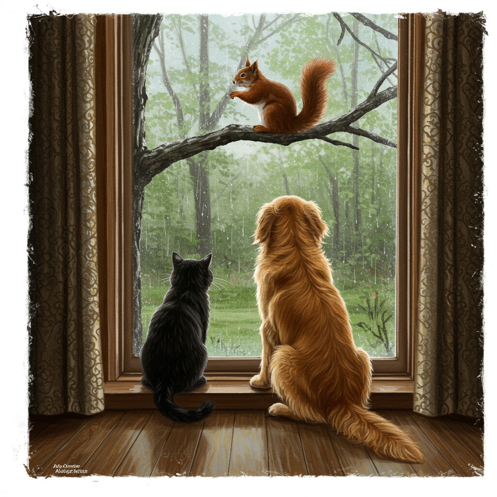 Luna and Max watching a squirrel