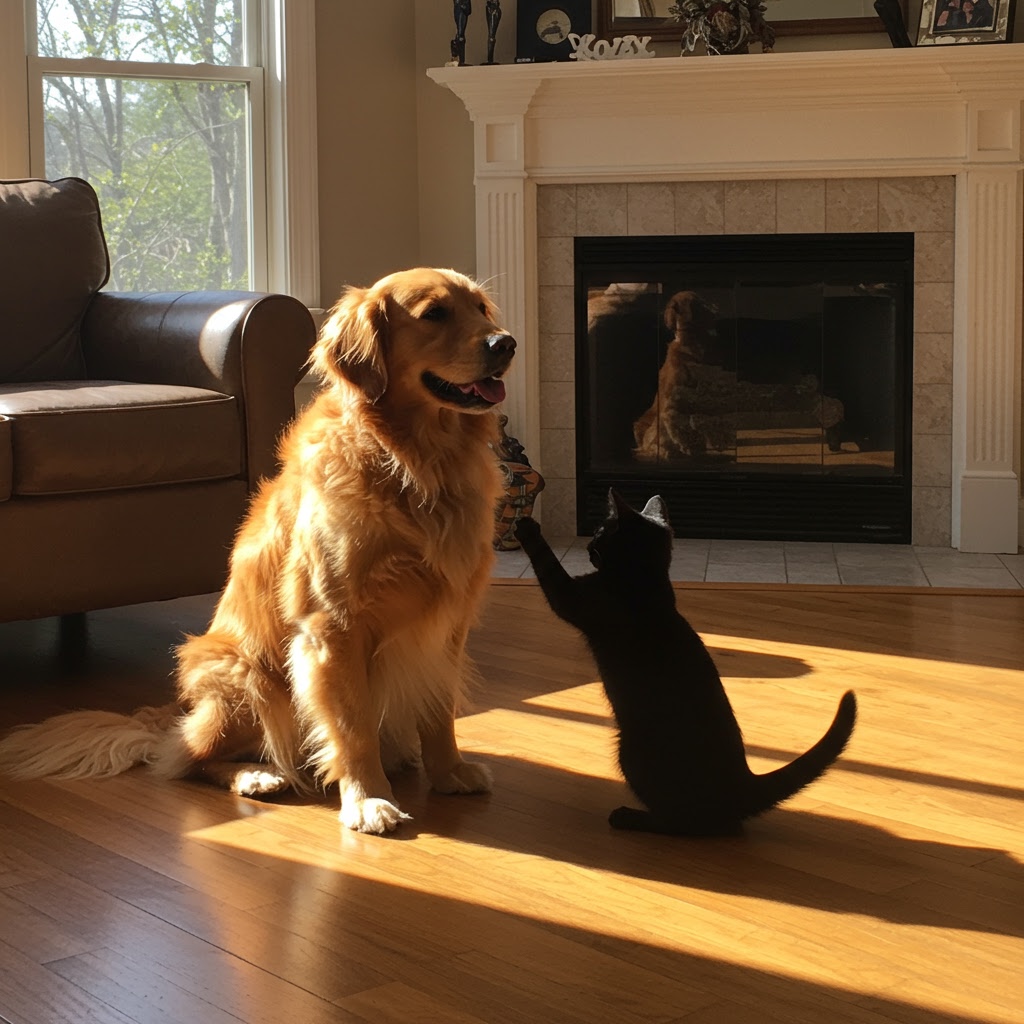 Luna playing with Max's tail